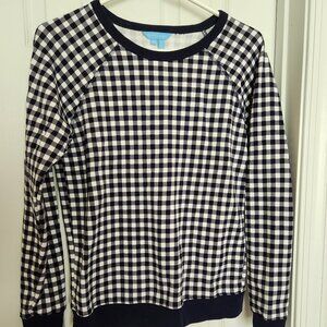 Draper James Navy Gingham Sweatshirt, Size XS